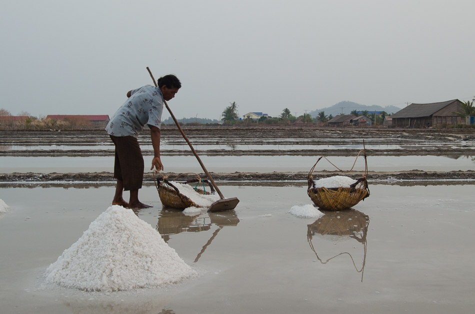 Cambodian worker at the salt pans