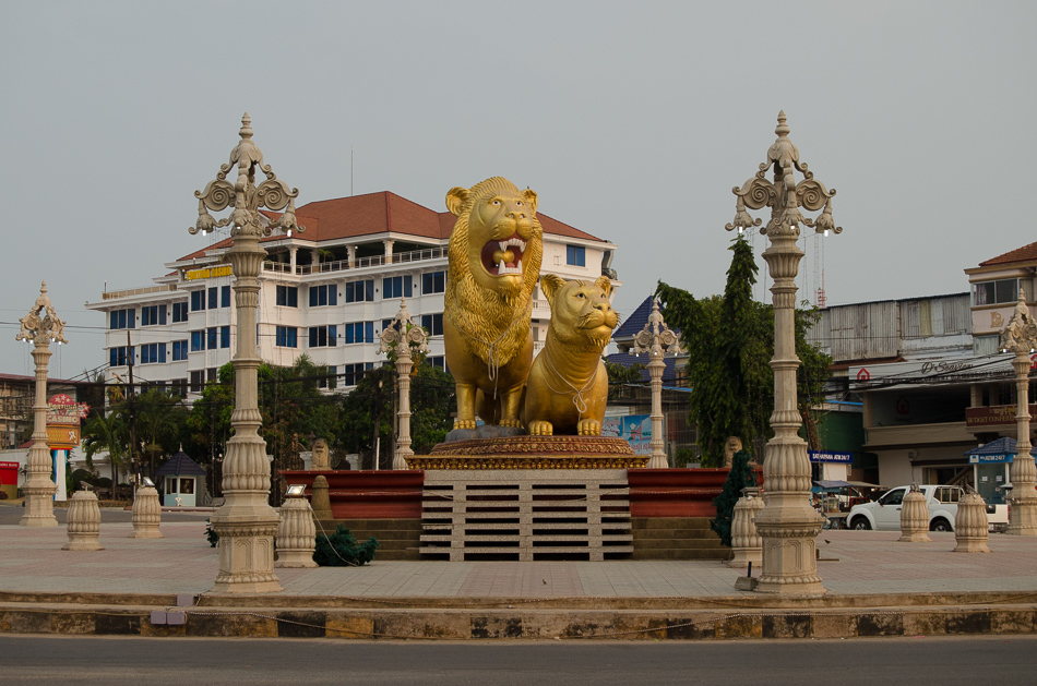 Two lions roundabout in Sihanoukville, Cambodia
